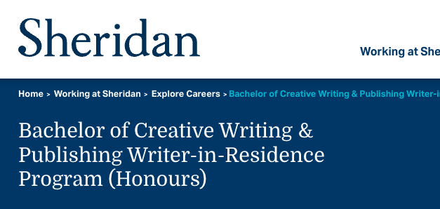 CALL: Sheridan College’s Honours Bachelor of Creative Writing & Publishing Writer-in-Residence Program